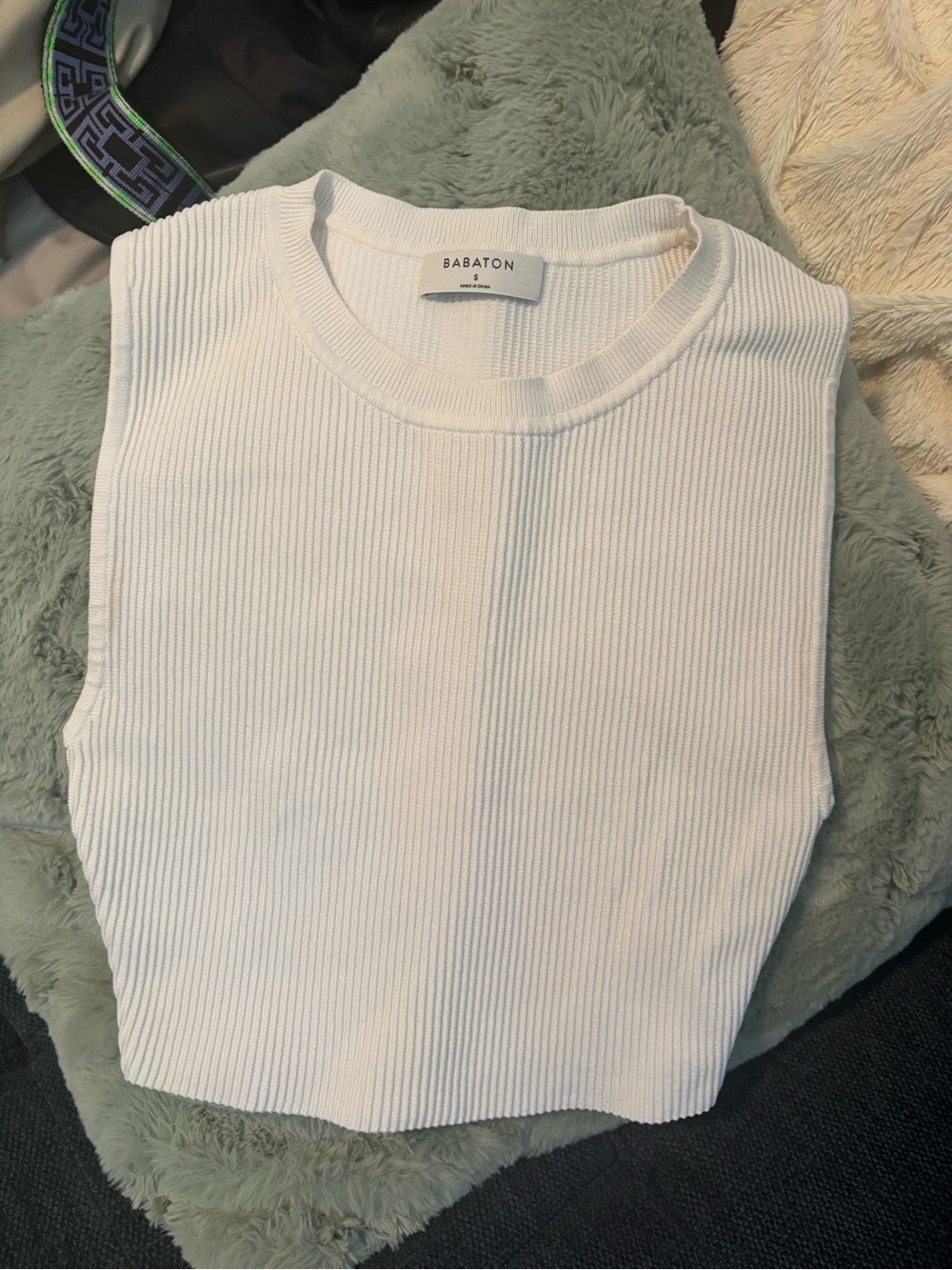 Babaton White Ribbed Crewneck Tank